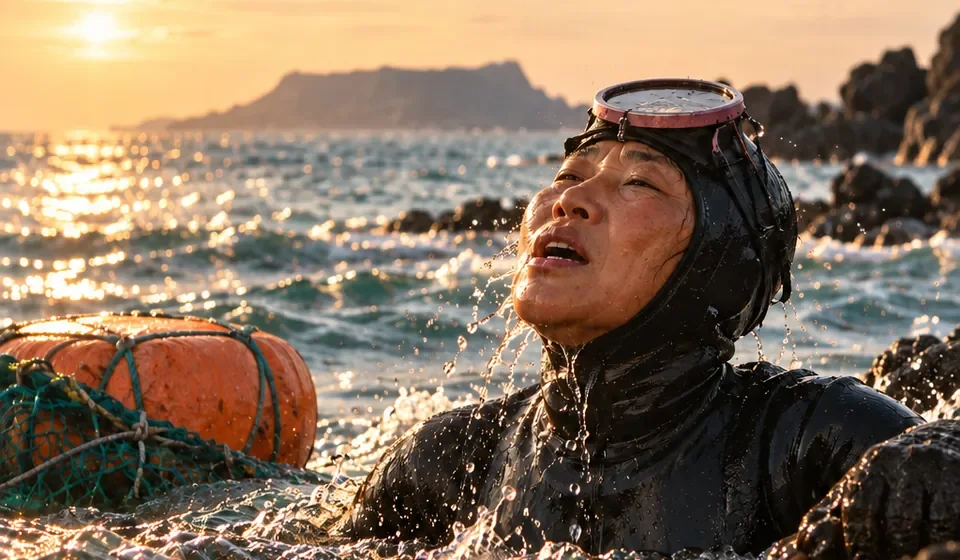 밝은 제주 바다로 물질을 나서는 해녀